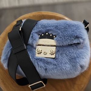 Furla nuvola mini metropolis faux fur Light Blue crossbody bag shoulder bag